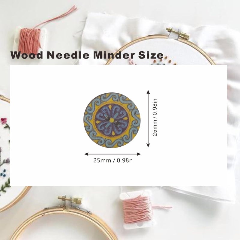 MAGNEECH 4 Pcs Blue Retro Round Wood Needle Minder for Cross Stitch,Needle Minder Magnet-Embroidery Needlework Accessories - Image 2